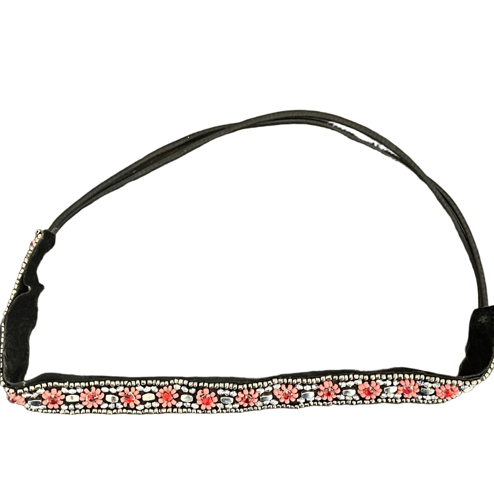 ☀️ Anthropologie Beaded Floral Headband - Black and Pink - Picture 2 of 8